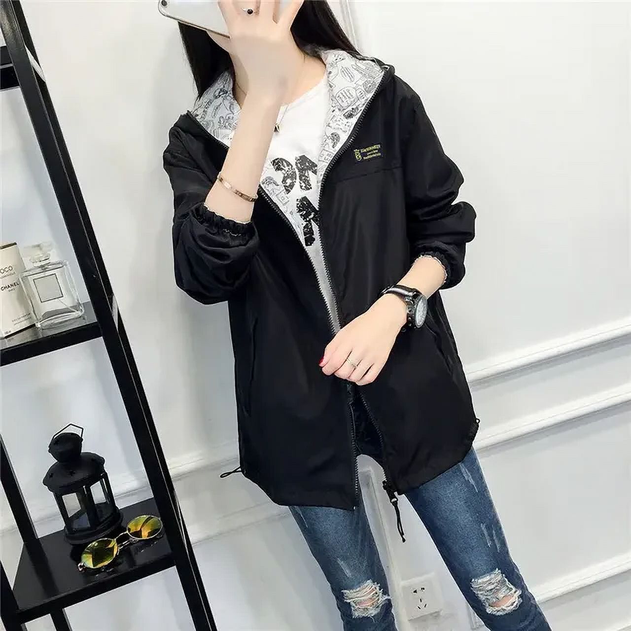 GYZ01 Spring Autumn 2024 Fashion Women Jacket Coat Pocket Zipper Hooded Windbreaker Female Casual Outwear Loose Plus Size Tops M57